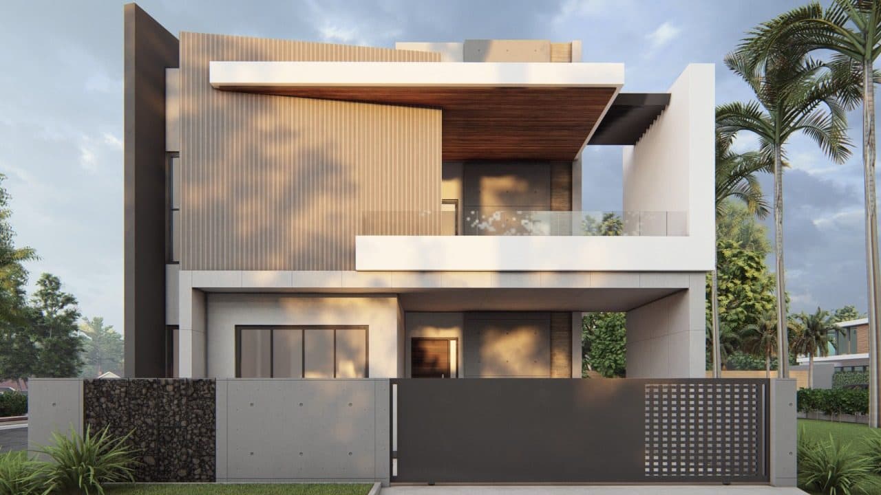 Architectural render of a modern villa
